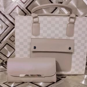Elegant Checkered Tote Bag with Matching Clutch